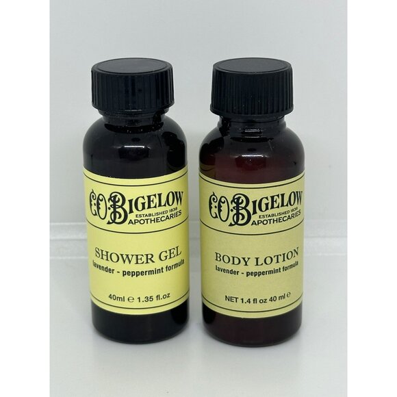 C.O. Bigelow Apothecaries Lavender Peppermint Shower Gel & Lotion Set Travel SZ - Picture 1 of 3